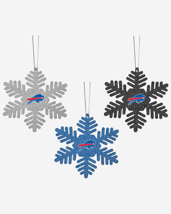 Buffalo Bills 3 Pack Metal Glitter Snowflake Ornament FOCO - FOCO.com