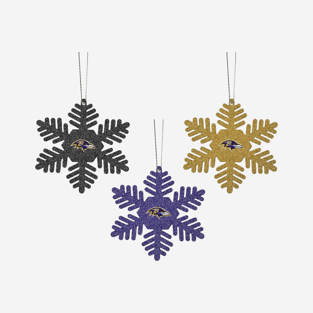 Baltimore Ravens 3 Pack Metal Glitter Snowflake Ornament FOCO - FOCO.com