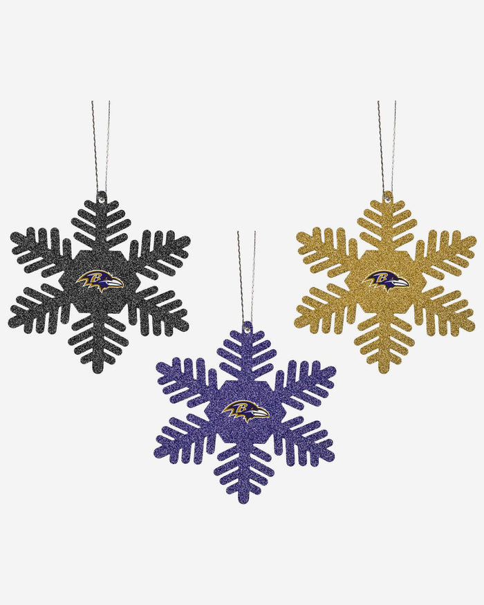 Baltimore Ravens 3 Pack Metal Glitter Snowflake Ornament FOCO - FOCO.com