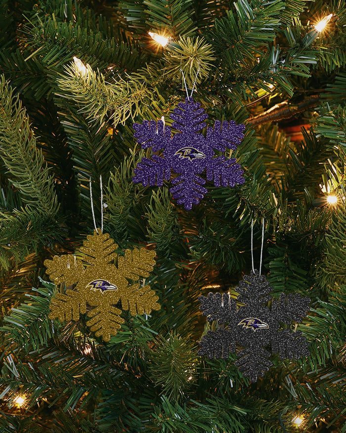 Baltimore Ravens 3 Pack Metal Glitter Snowflake Ornament FOCO - FOCO.com