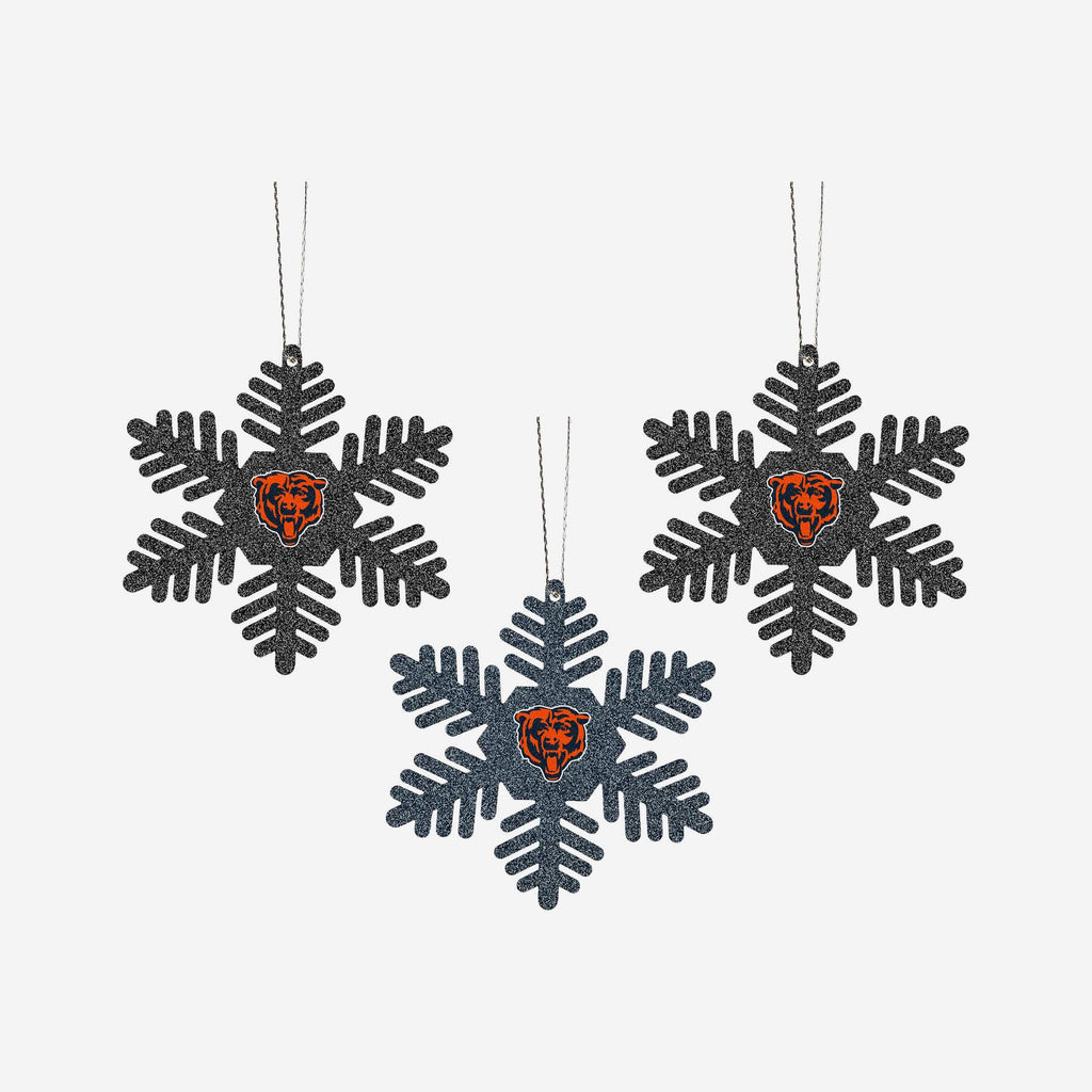 Chicago Bears 3 Pack Metal Glitter Snowflake Ornament FOCO - FOCO.com