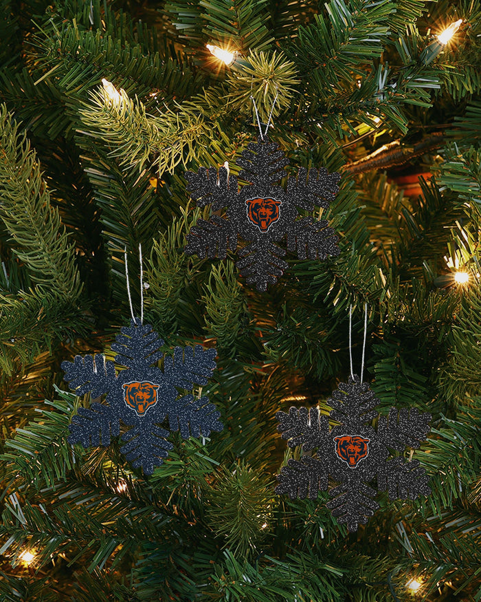 Chicago Bears 3 Pack Metal Glitter Snowflake Ornament FOCO - FOCO.com