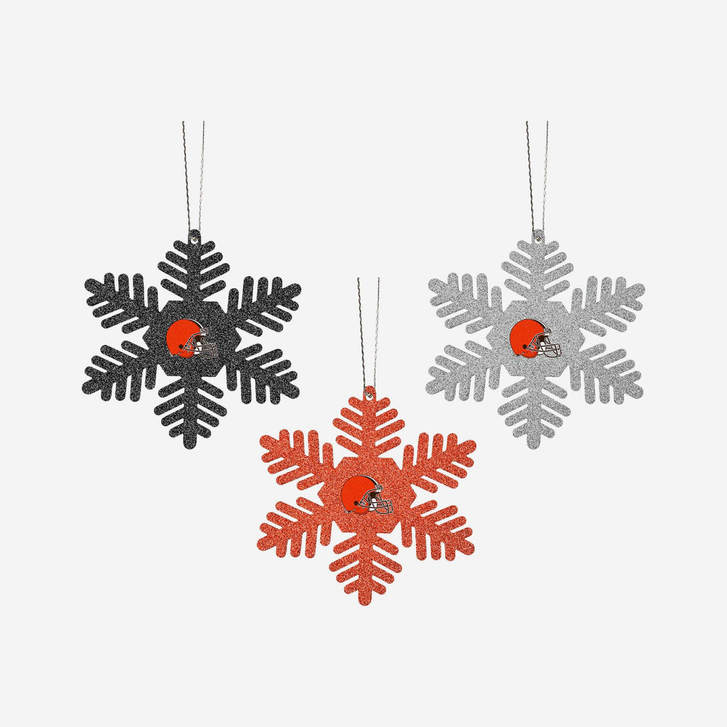 Cleveland Browns 3 Pack Metal Glitter Snowflake Ornament FOCO - FOCO.com