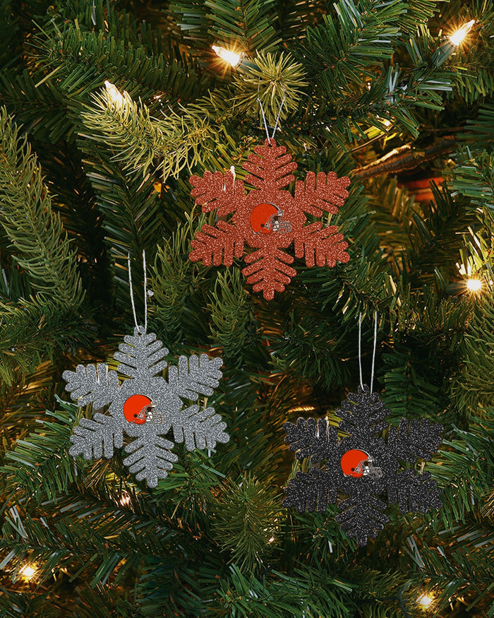 Cleveland Browns 3 Pack Metal Glitter Snowflake Ornament FOCO - FOCO.com