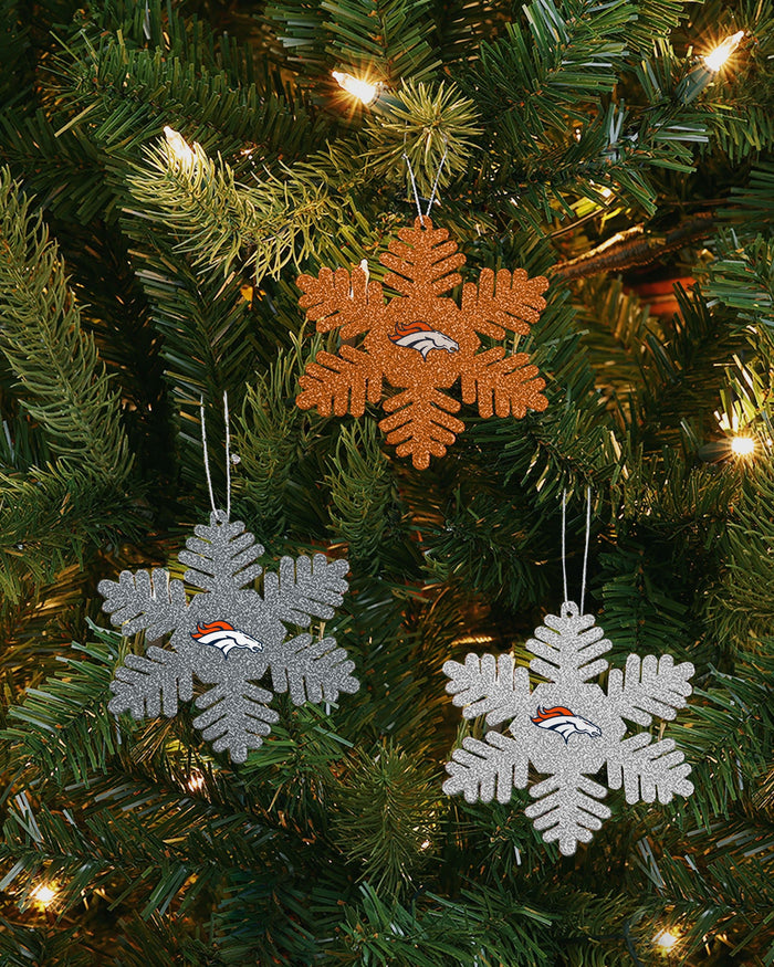 Denver Broncos 3 Pack Metal Glitter Snowflake Ornament FOCO - FOCO.com