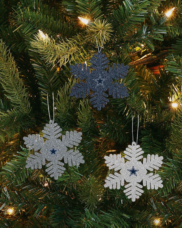 Dallas Cowboys 3 Pack Metal Glitter Snowflake Ornament FOCO - FOCO.com