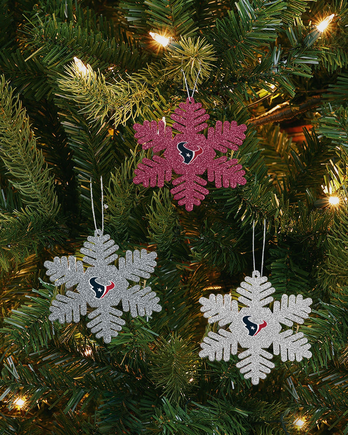 Houston Texans 3 Pack Metal Glitter Snowflake Ornament FOCO - FOCO.com