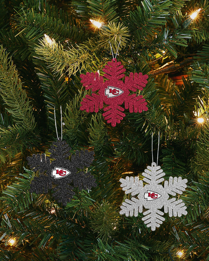 Kansas City Chiefs 3 Pack Metal Glitter Snowflake Ornament FOCO - FOCO.com