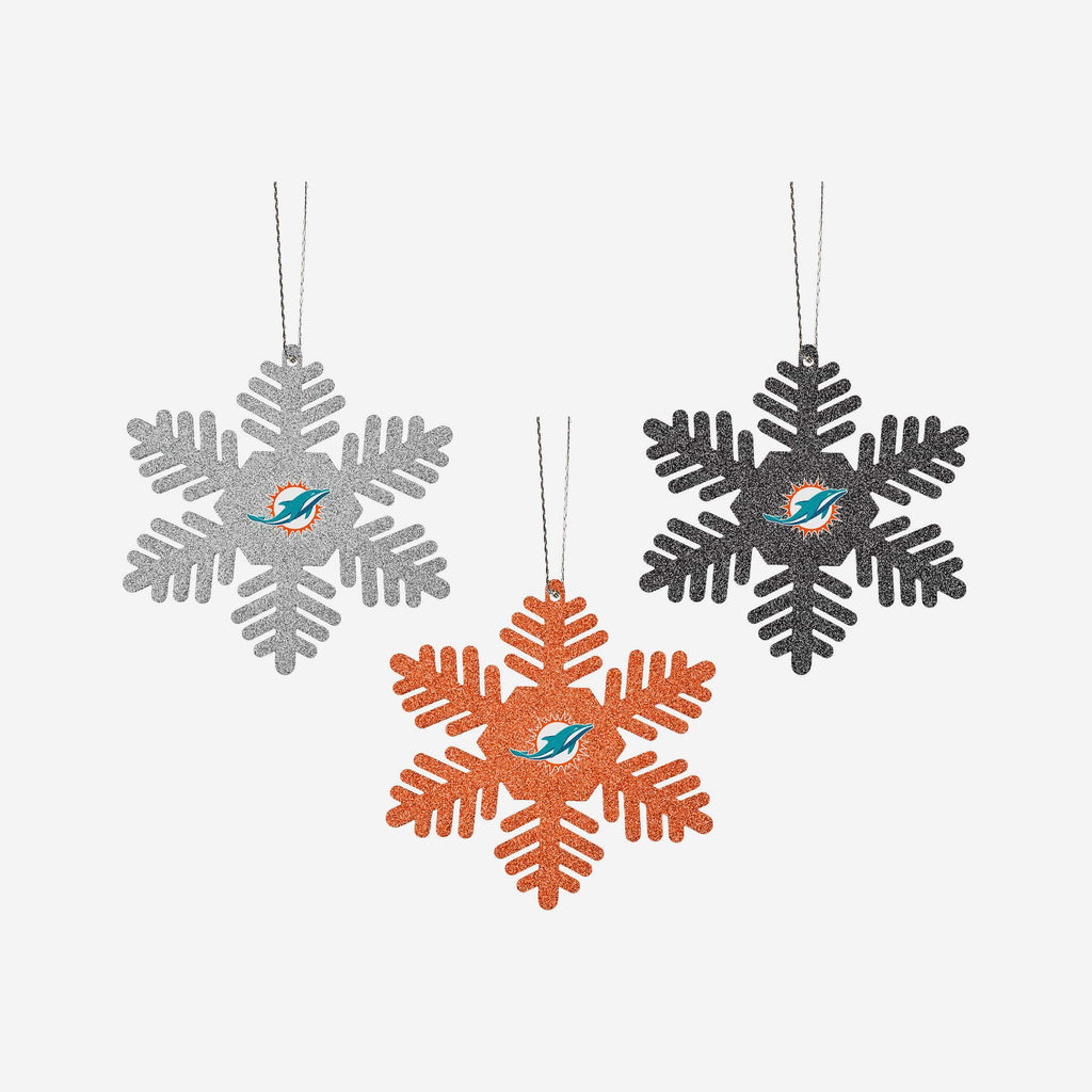 Miami Dolphins 3 Pack Metal Glitter Snowflake Ornament FOCO - FOCO.com