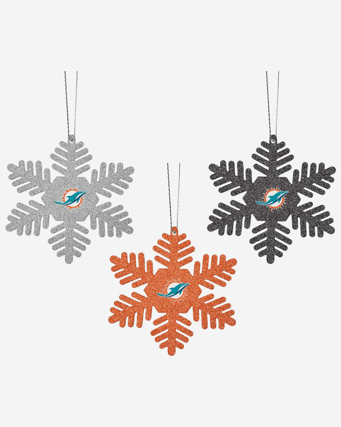 Miami Dolphins 3 Pack Metal Glitter Snowflake Ornament FOCO - FOCO.com