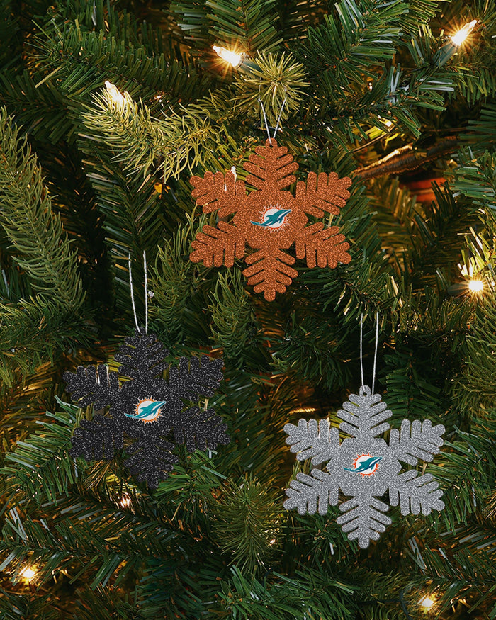 Miami Dolphins 3 Pack Metal Glitter Snowflake Ornament FOCO - FOCO.com