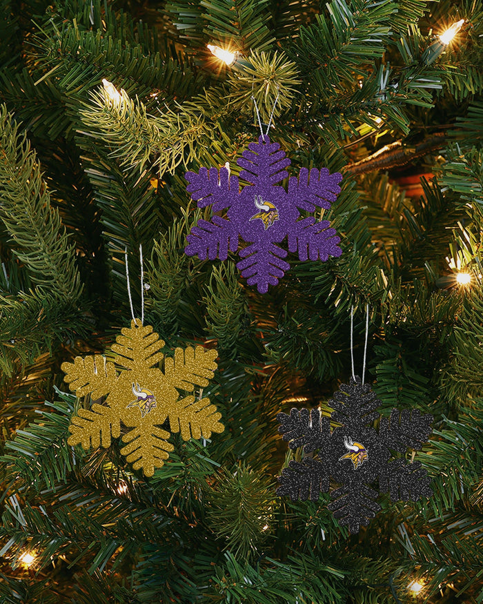 Minnesota Vikings 3 Pack Metal Glitter Snowflake Ornament FOCO - FOCO.com