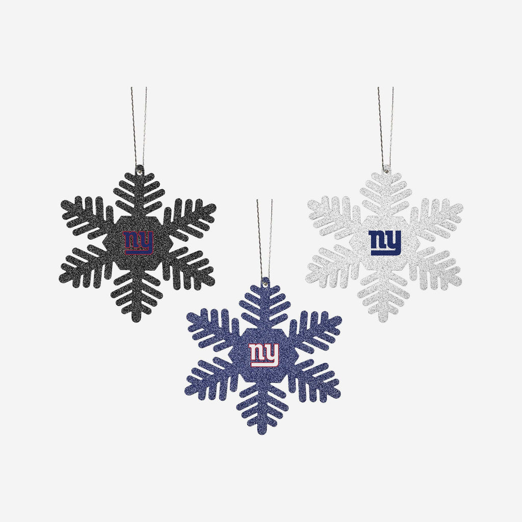 New York Giants 3 Pack Metal Glitter Snowflake Ornament FOCO - FOCO.com