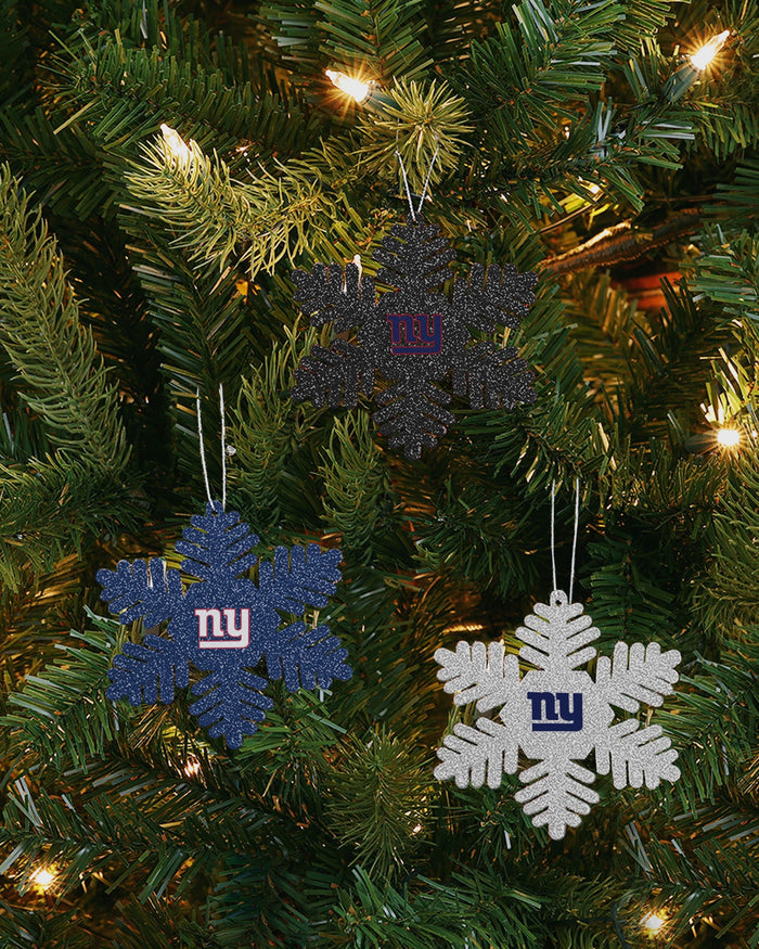 New York Giants 3 Pack Metal Glitter Snowflake Ornament FOCO - FOCO.com