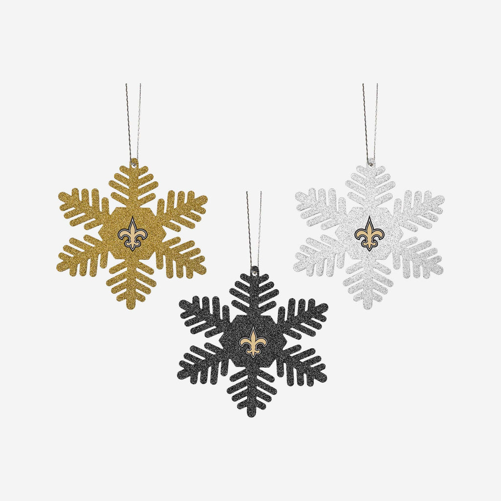 New Orleans Saints 3 Pack Metal Glitter Snowflake Ornament FOCO - FOCO.com