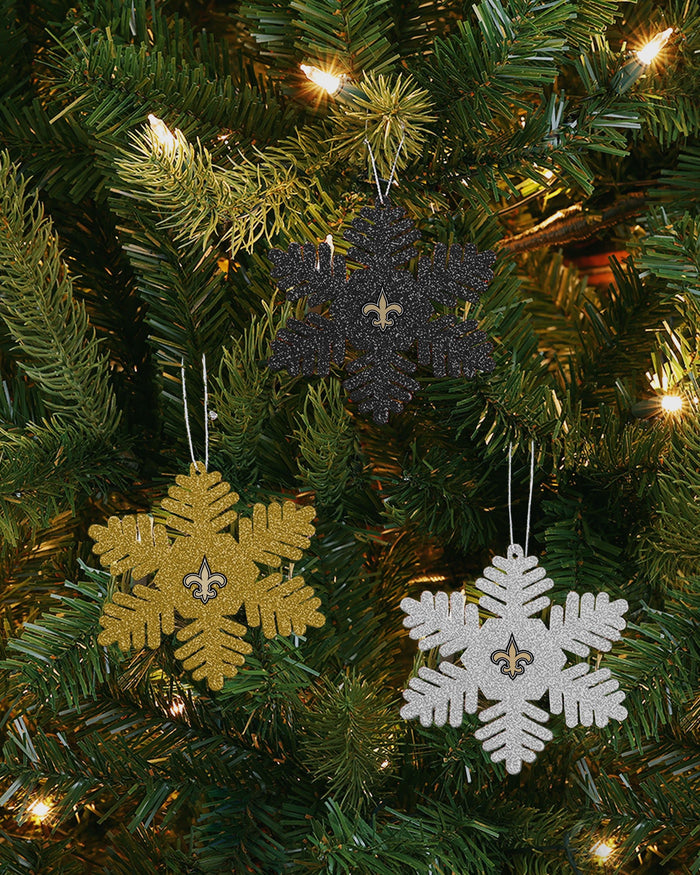 New Orleans Saints 3 Pack Metal Glitter Snowflake Ornament FOCO - FOCO.com