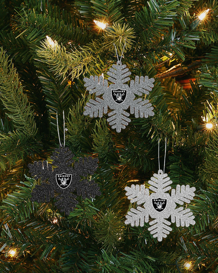 Las Vegas Raiders 3 Pack Metal Glitter Snowflake Ornament FOCO - FOCO.com