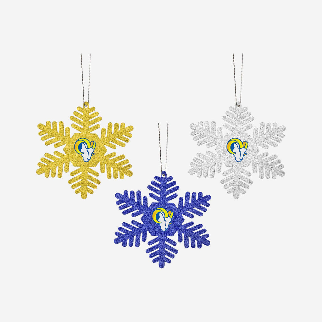 Los Angeles Rams 3 Pack Metal Glitter Snowflake Ornament FOCO - FOCO.com