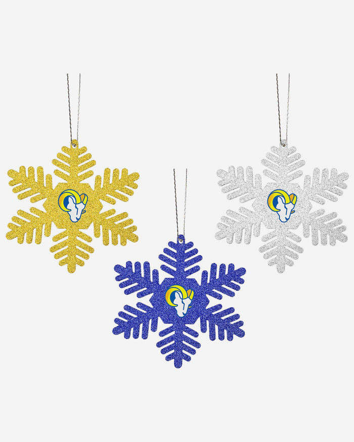 Los Angeles Rams 3 Pack Metal Glitter Snowflake Ornament FOCO - FOCO.com