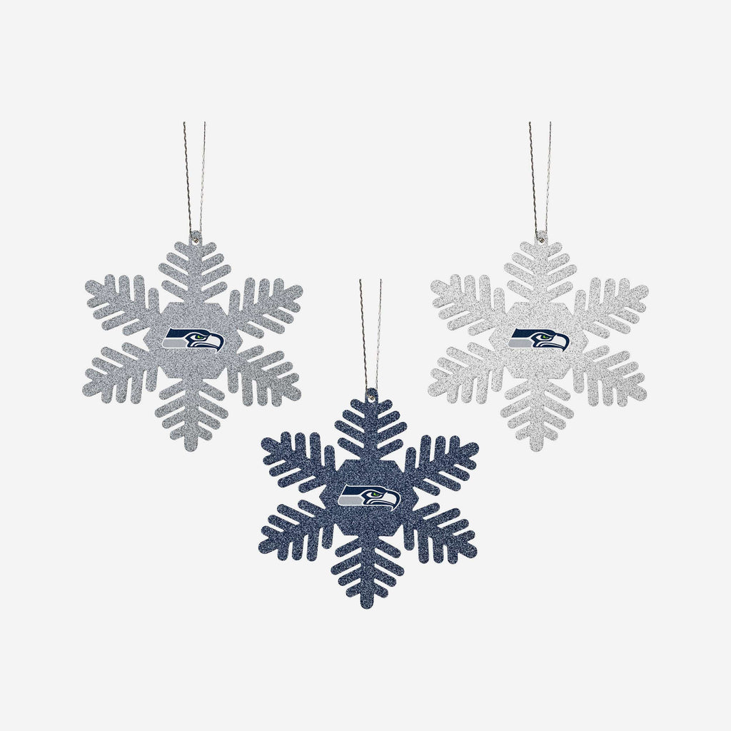 Seattle Seahawks 3 Pack Metal Glitter Snowflake Ornament FOCO - FOCO.com