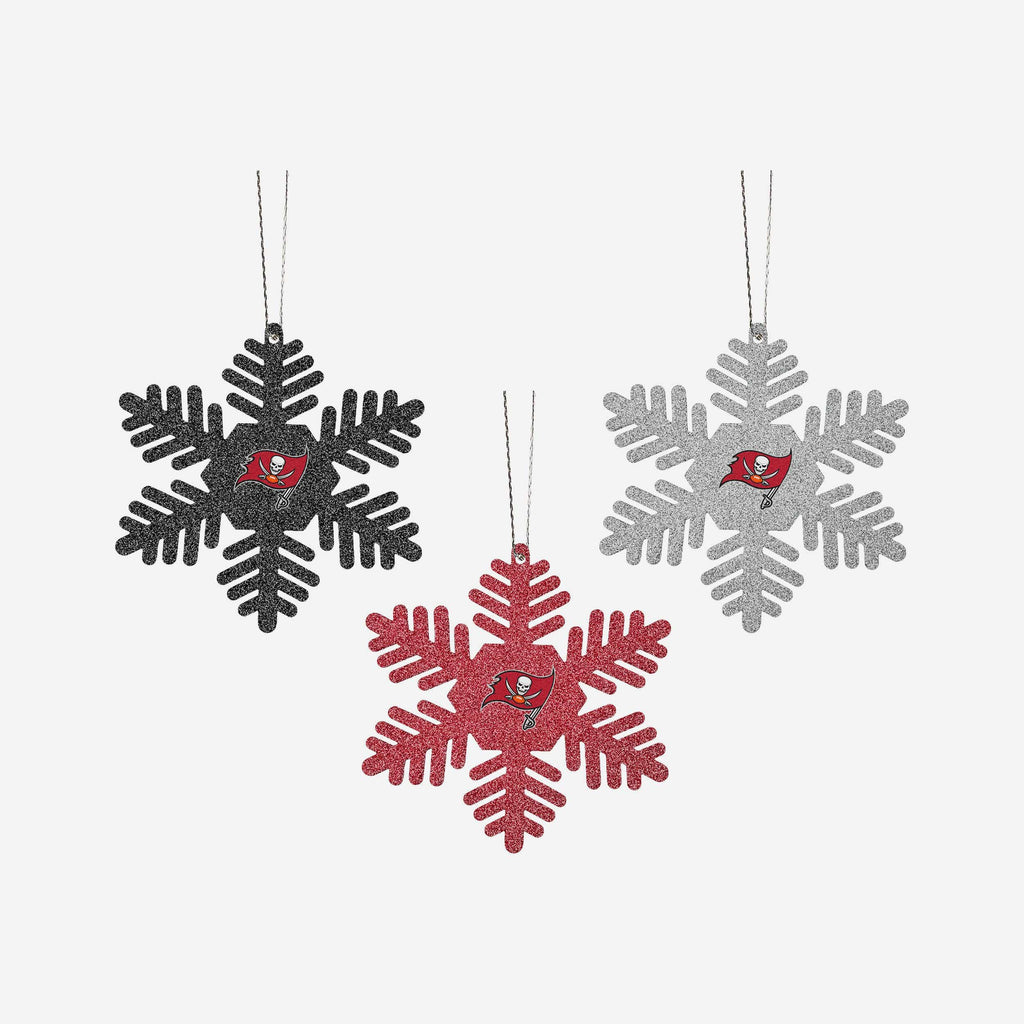 Tampa Bay Buccaneers 3 Pack Metal Glitter Snowflake Ornament FOCO - FOCO.com