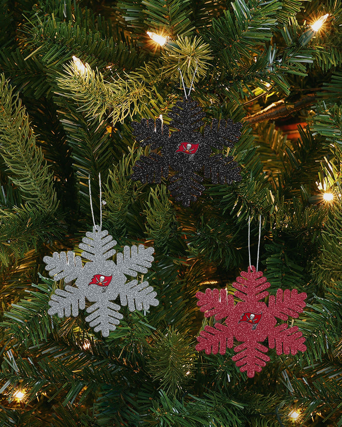 Tampa Bay Buccaneers 3 Pack Metal Glitter Snowflake Ornament FOCO - FOCO.com