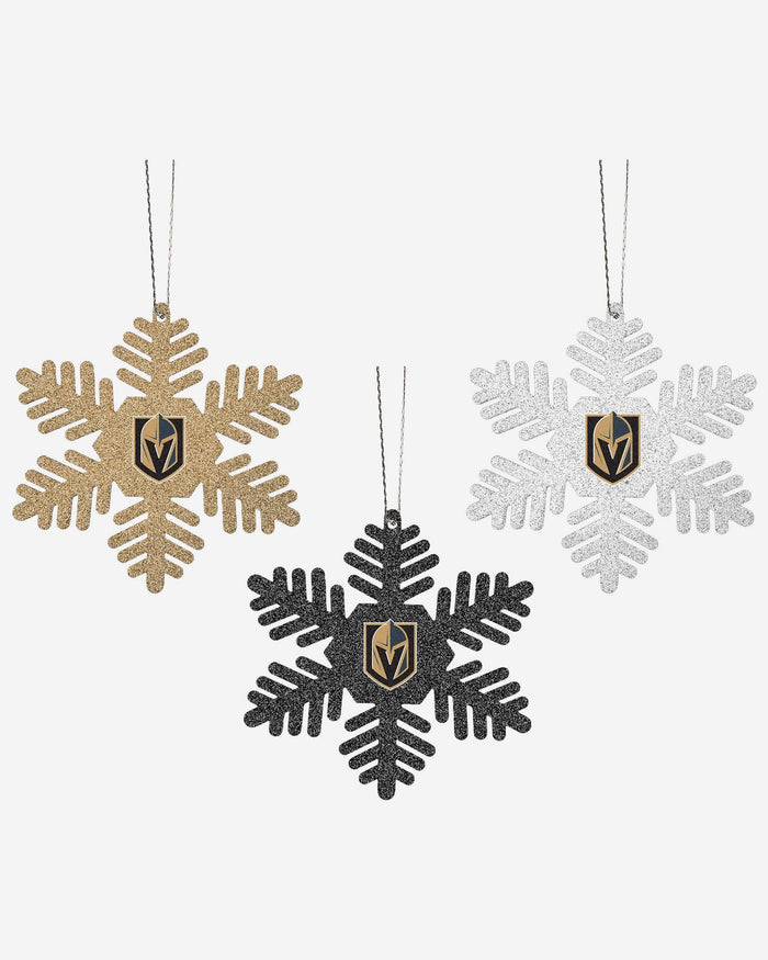 Vegas Golden Knights 3 Pack Metal Glitter Snowflake Ornament FOCO - FOCO.com