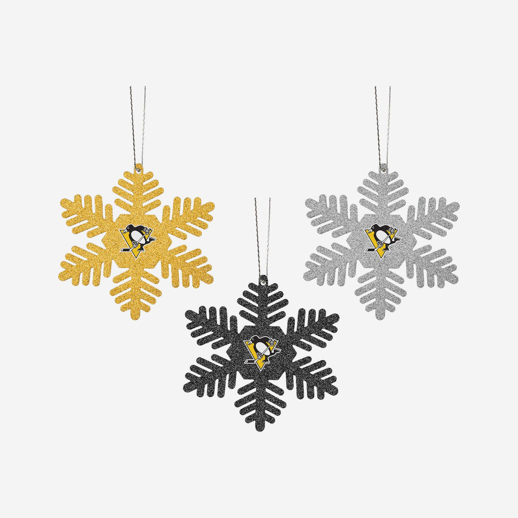 Pittsburgh Penguins 3 Pack Metal Glitter Snowflake Ornament FOCO - FOCO.com