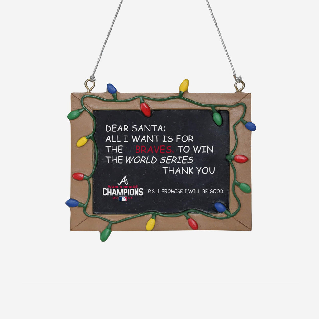 Atlanta Braves 2021 World Series Champions Resin Chalkboard Sign Ornament FOCO - FOCO.com