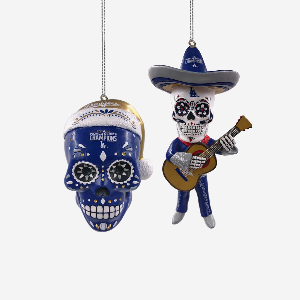 Los Angeles Dodgers 2020 World Series Champions Sugar Skull 2 Pack Ornament FOCO - FOCO.com