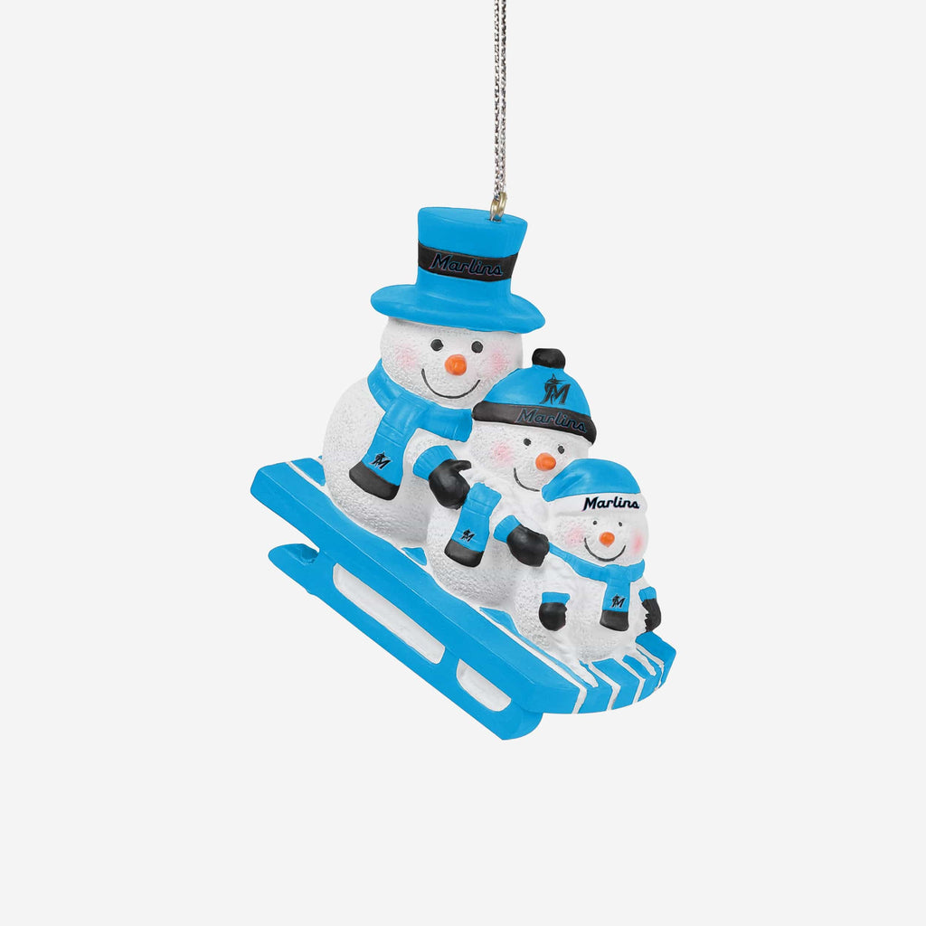 Miami Marlins Sledding Snowmen Ornament FOCO - FOCO.com