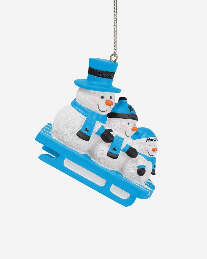 Miami Marlins Sledding Snowmen Ornament FOCO - FOCO.com