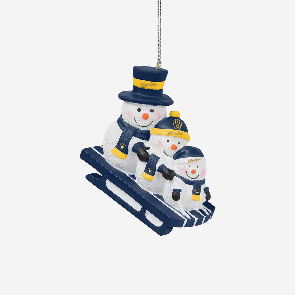 Milwaukee Brewers Sledding Snowmen Ornament FOCO - FOCO.com