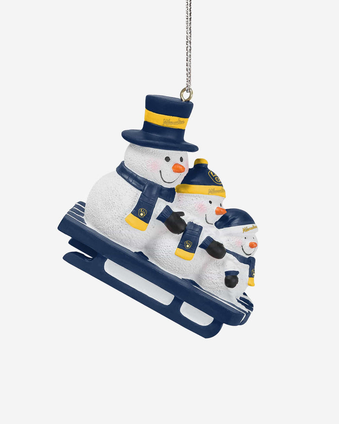 Milwaukee Brewers Sledding Snowmen Ornament FOCO - FOCO.com