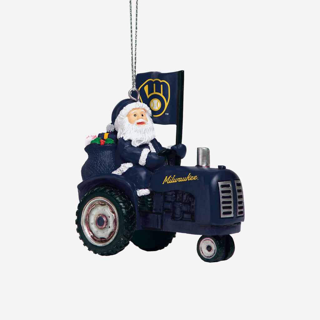 Milwaukee Brewers Santa Riding Tractor Ornament FOCO - FOCO.com