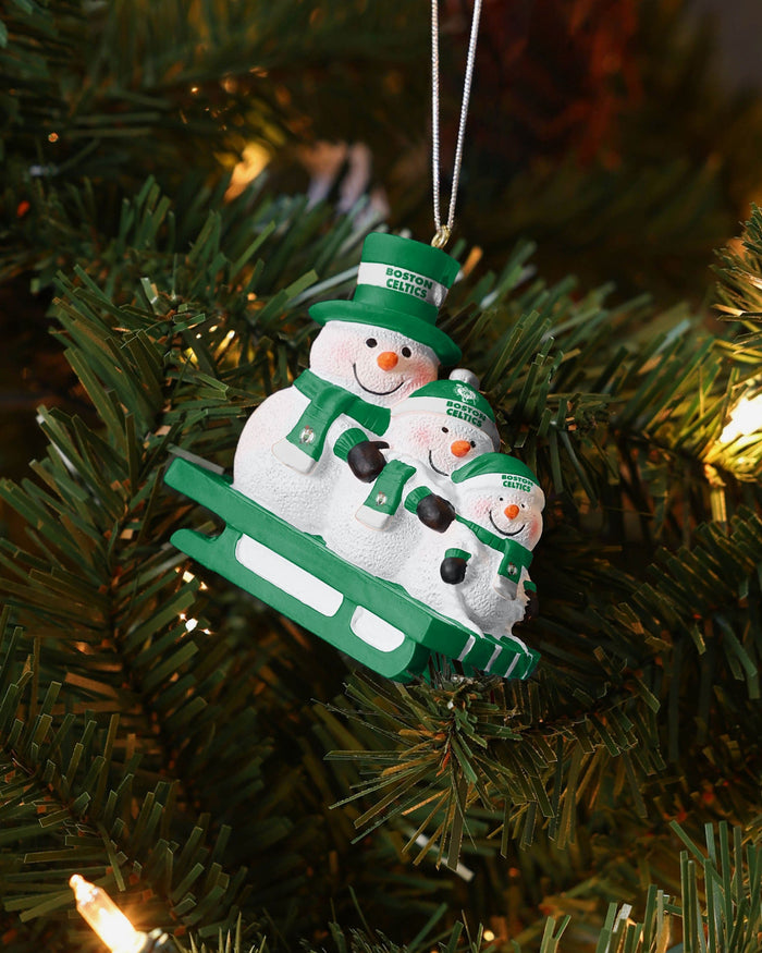 Boston Celtics Sledding Snowmen Ornament FOCO - FOCO.com