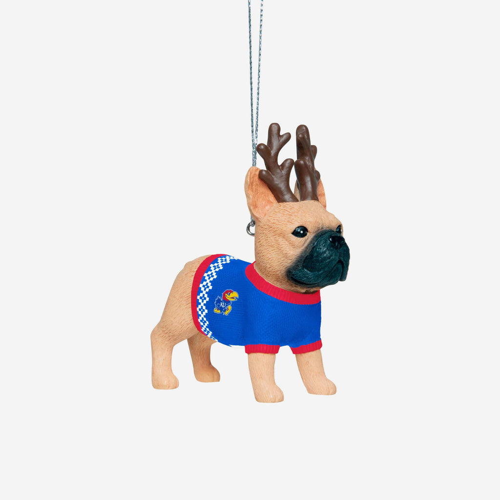 Kansas Jayhawks French Bulldog Wearing Sweater Ornament FOCO - FOCO.com