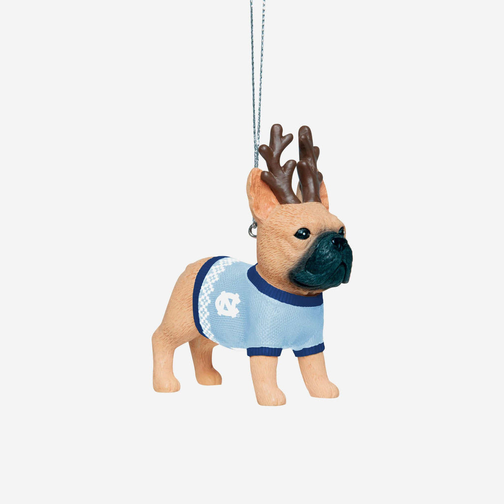 North Carolina Tar Heels French Bulldog Wearing Sweater Ornament FOCO - FOCO.com