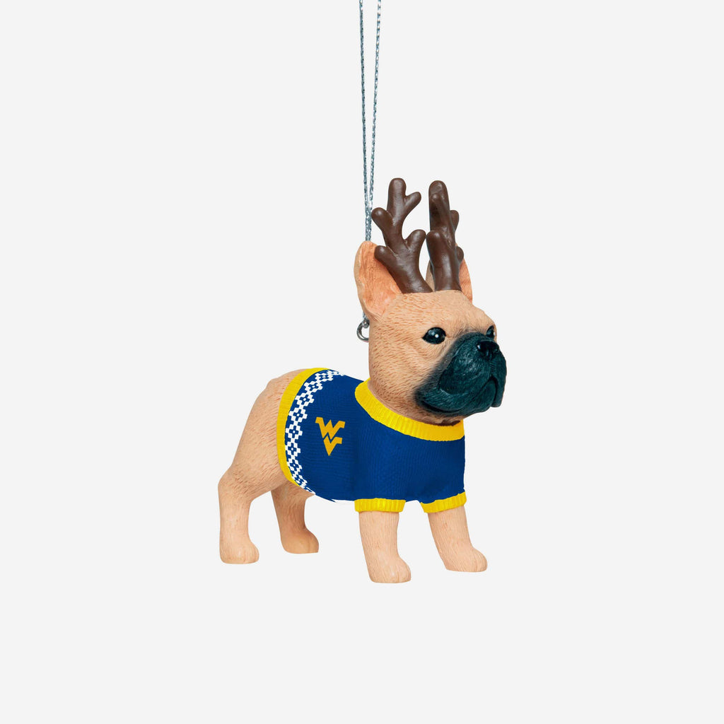 West Virginia Mountaineers French Bulldog Wearing Sweater Ornament FOCO - FOCO.com