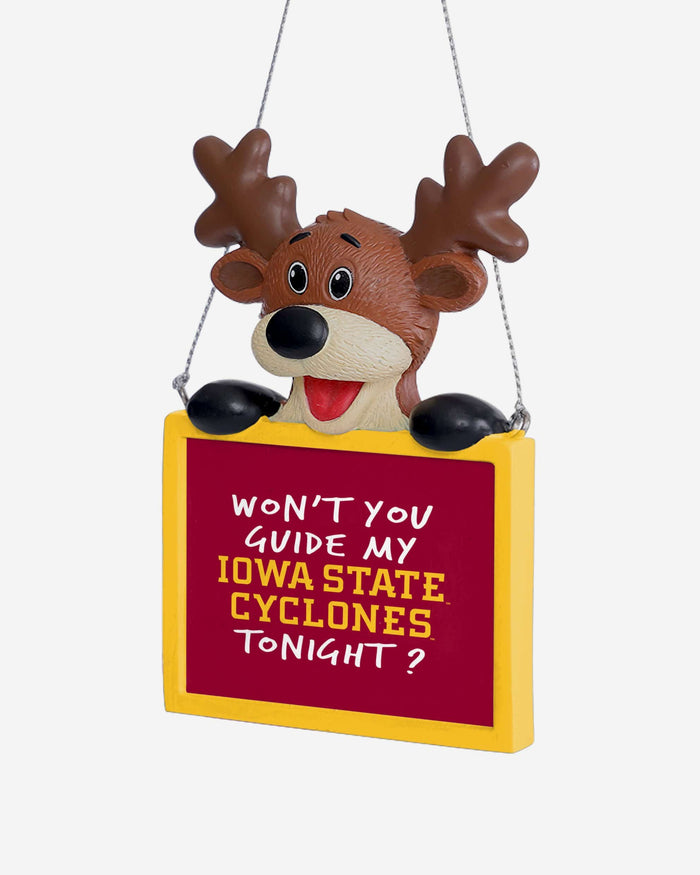 Iowa State Cyclones Reindeer With Sign Ornament FOCO - FOCO.com