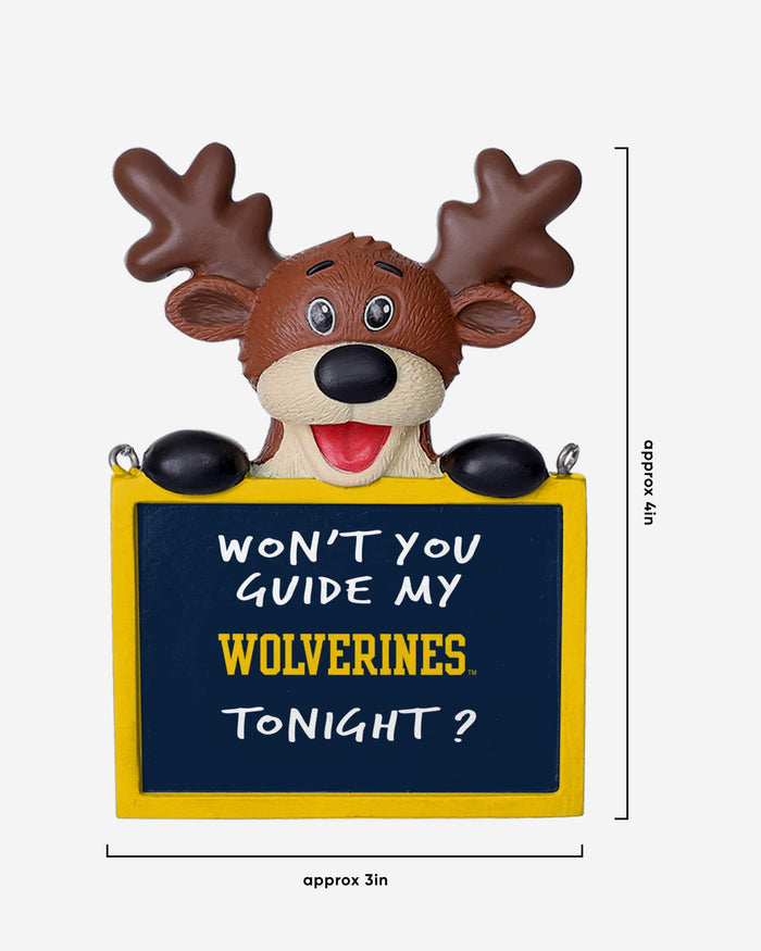 Michigan Wolverines Reindeer With Sign Ornament FOCO - FOCO.com
