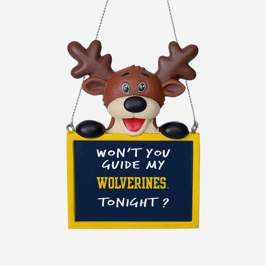 Michigan Wolverines Reindeer With Sign Ornament FOCO - FOCO.com