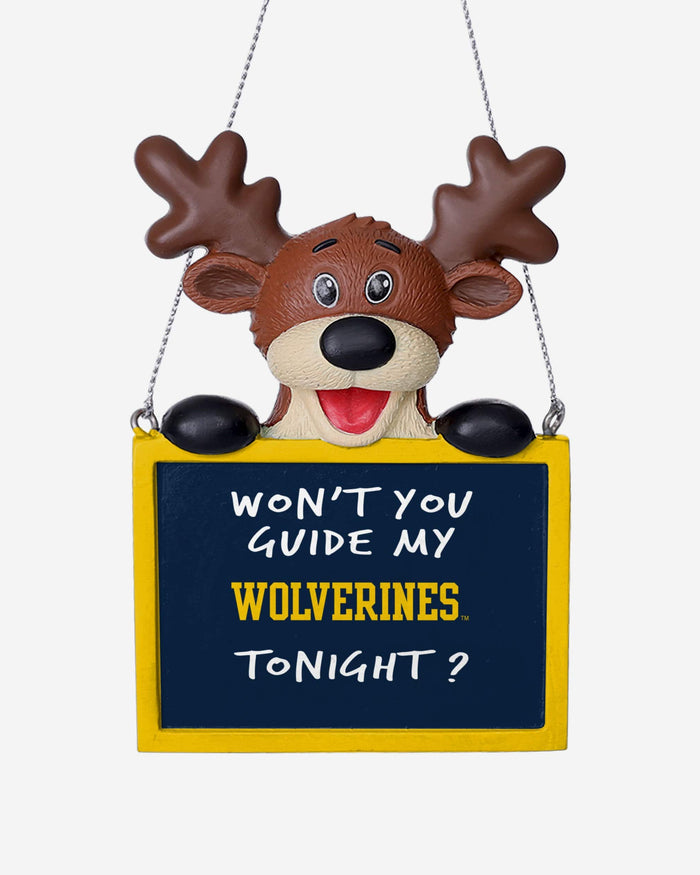 Michigan Wolverines Reindeer With Sign Ornament FOCO - FOCO.com