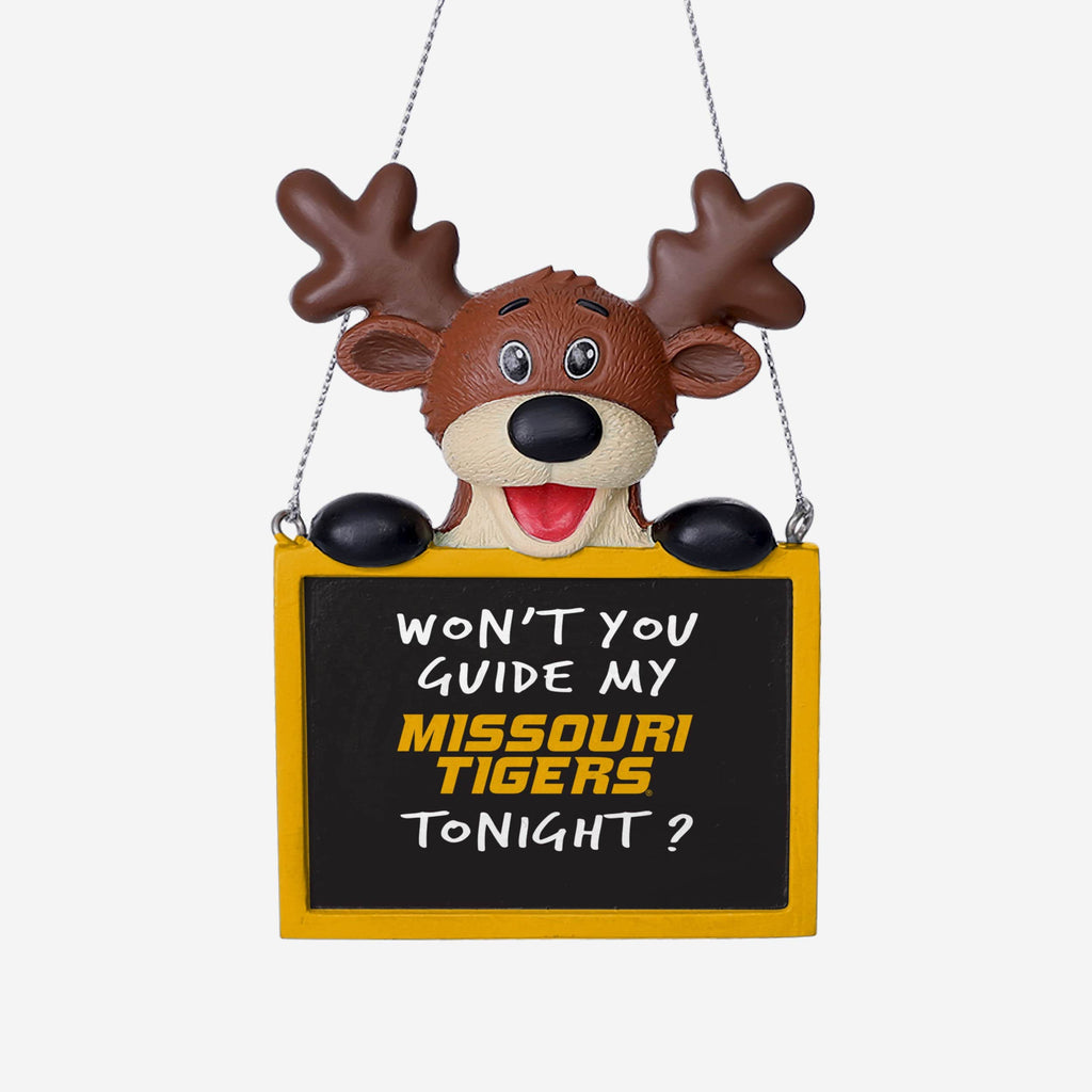 Missouri Tigers Reindeer With Sign Ornament FOCO - FOCO.com