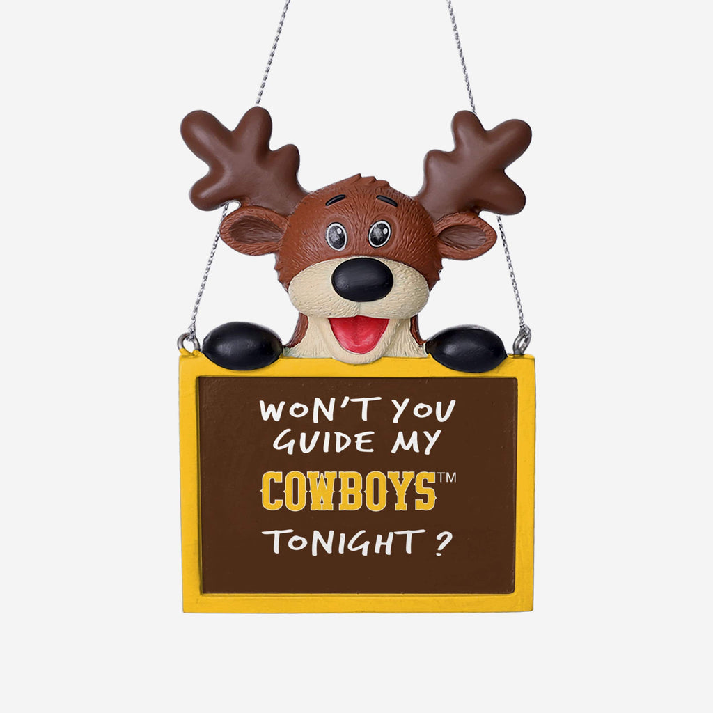 Wyoming Cowboys Reindeer With Sign Ornament FOCO - FOCO.com