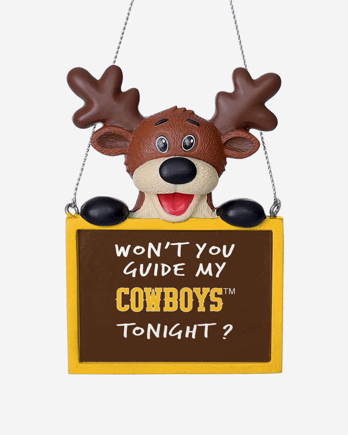 Wyoming Cowboys Reindeer With Sign Ornament FOCO - FOCO.com