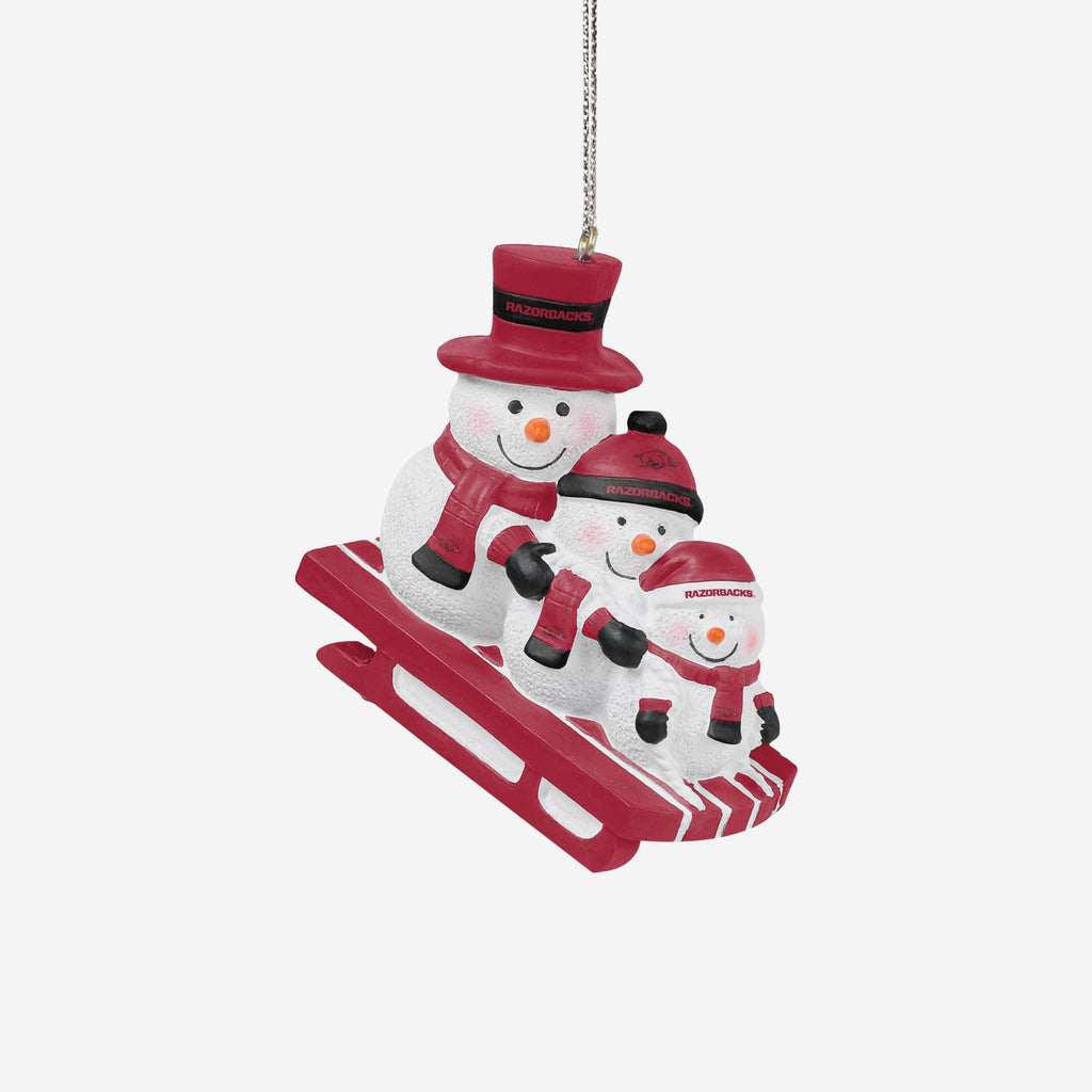 Arkansas Razorbacks Sledding Snowmen Ornament FOCO - FOCO.com