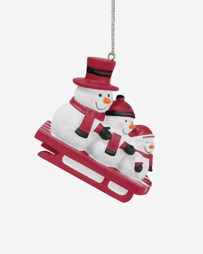 Arkansas Razorbacks Sledding Snowmen Ornament FOCO - FOCO.com