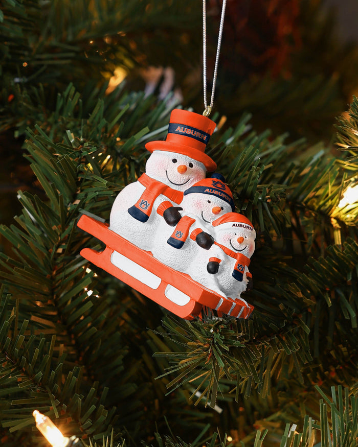 Auburn Tigers Sledding Snowmen Ornament FOCO - FOCO.com