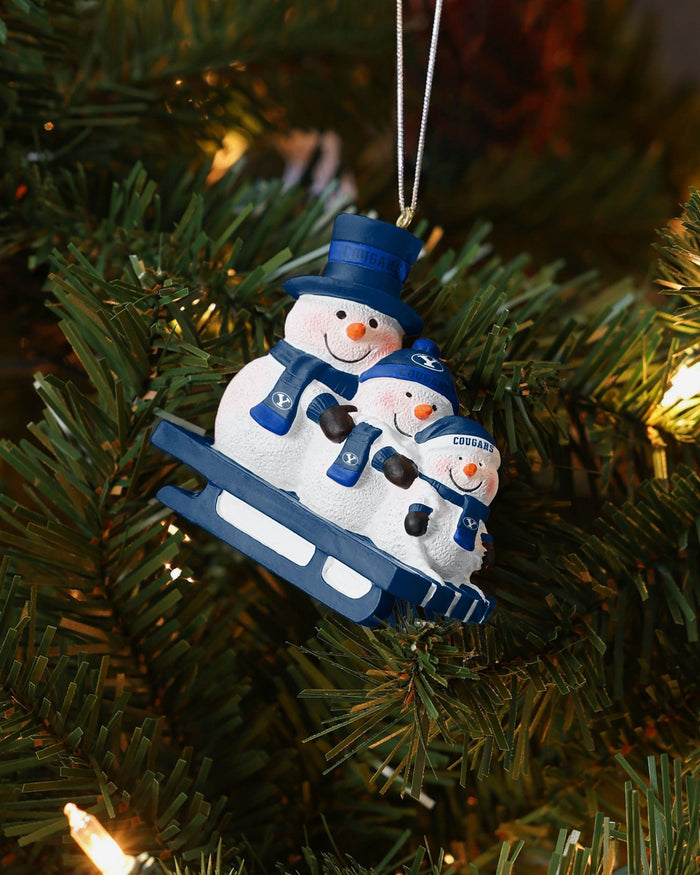 BYU Cougars Sledding Snowmen Ornament FOCO - FOCO.com